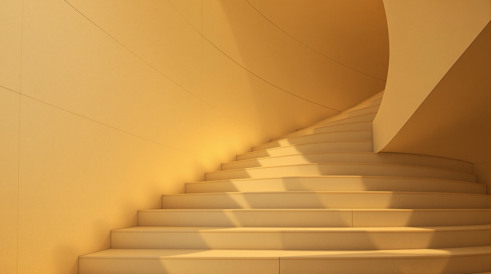 An ascending stone staircase in warm cinematic light, representing the four levels of AI adoption