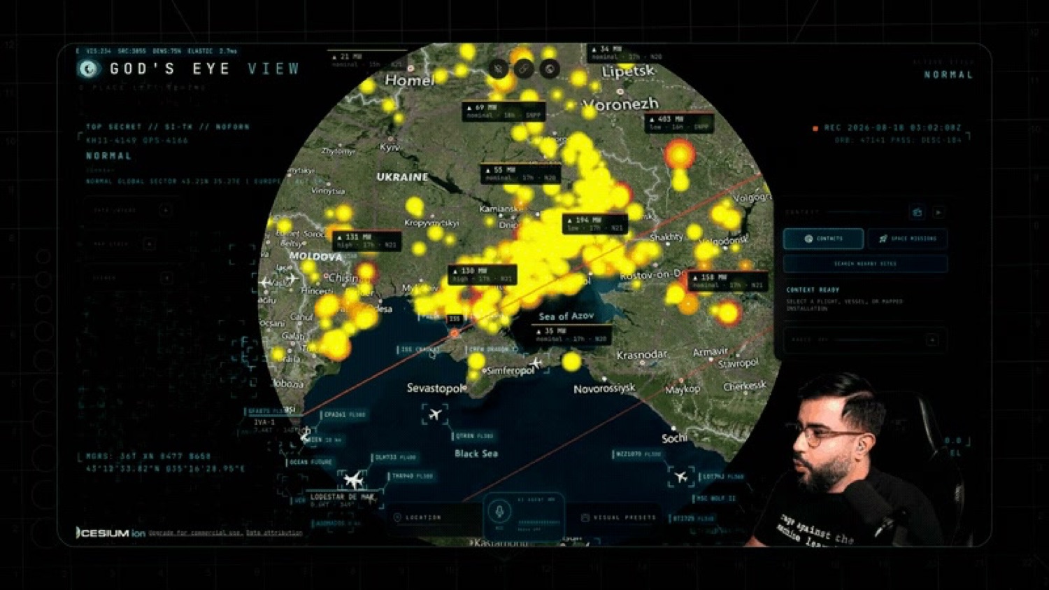 The International Space Station tracked along its real orbital path as it crosses a landmass