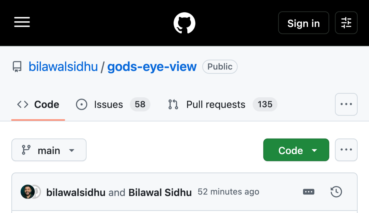 The God's Eye View repository header on GitHub showing its star count