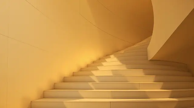 An ascending stone staircase in warm cinematic light, representing the four levels of AI adoption