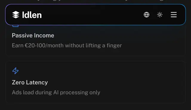 Idlen's home page headline: earn EUR 20 to 100 a month without lifting a finger